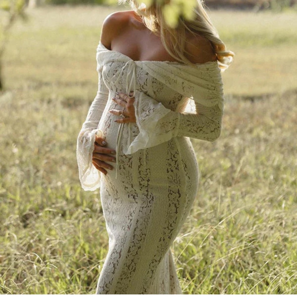 Large White Off Shoulder Lace Bandeau Tie Front Mermaid Bandage Maternity Dress